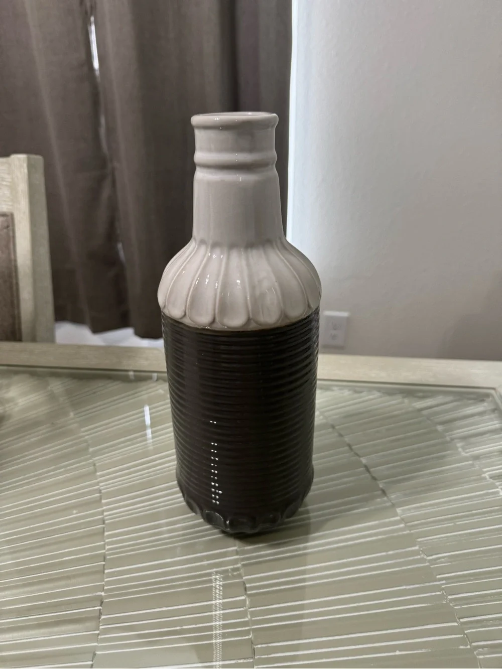 Neutral Two‑Tone Ceramic Decorative Vase - Cream and Dark Brown
